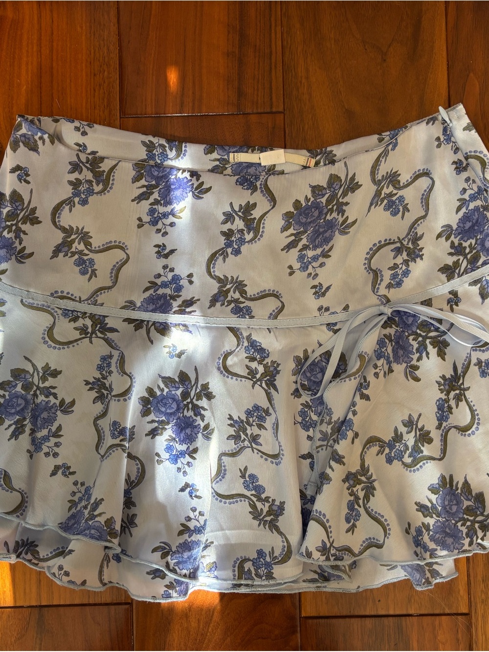 Kimchi Blue White Mini Skirt with Blue Floral Print
